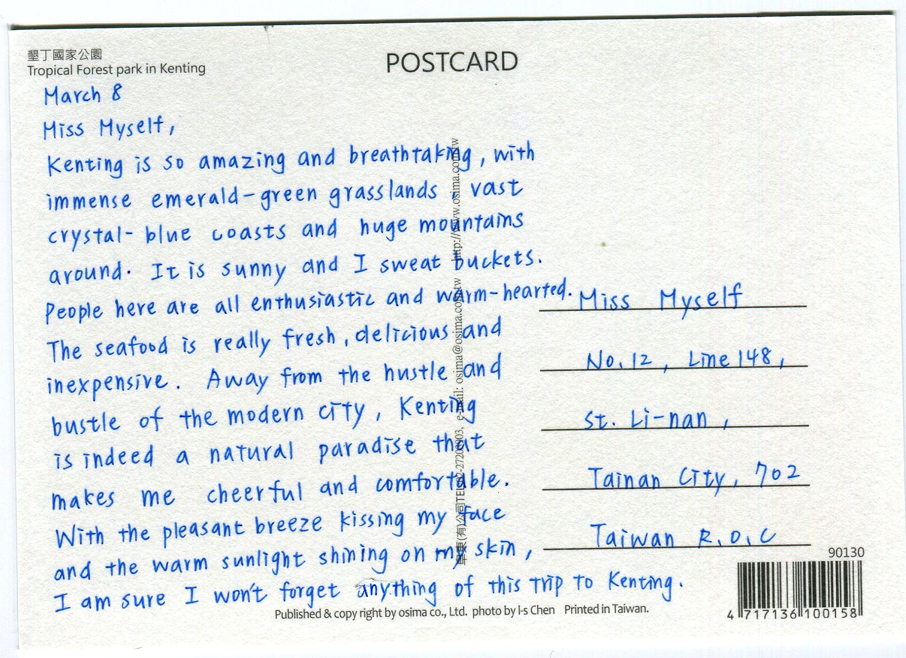 Writing address on postcard